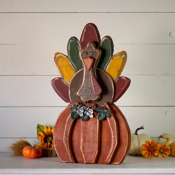 Wooden Turkey on Pumpkin Statue | Kirklands Home