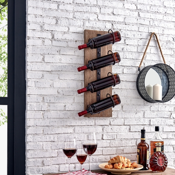 Wood and Metal Cooper Wine Rack