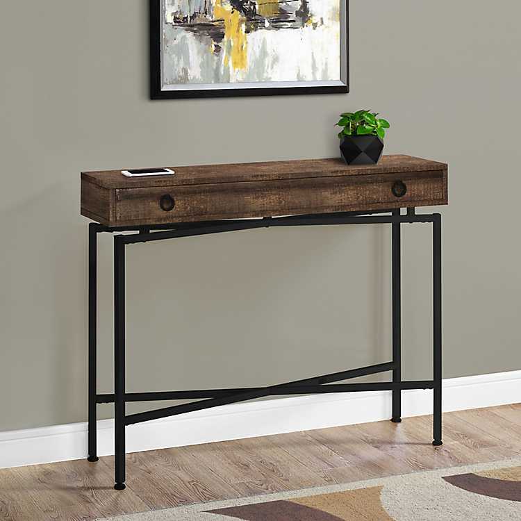 Brown Mason Wood Console Table With, Reclaimed Wood Console Table With Metal Legs