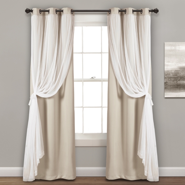 Wheat Curtain Panel Set with Overlay, 120 in.