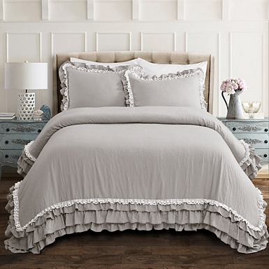 Gray Shabby Chic 3 Pc King Comforter, Gray Ruffle King Bedding