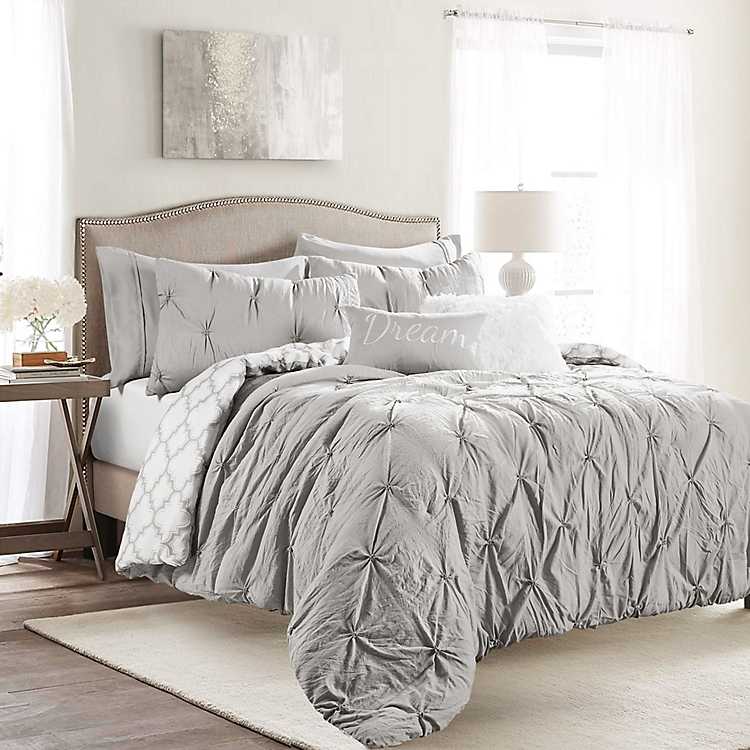 Gray Ravello Tuck 5 Pc King Comforter, Light Grey King Size Bedding Set
