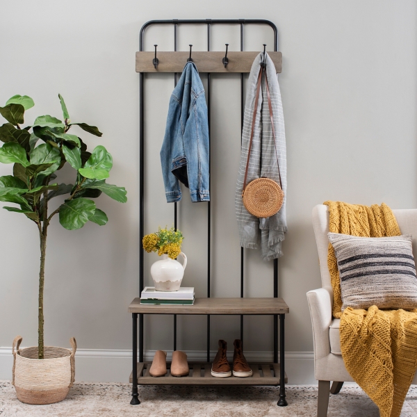 Wood & Metal Entryway Coat Rack