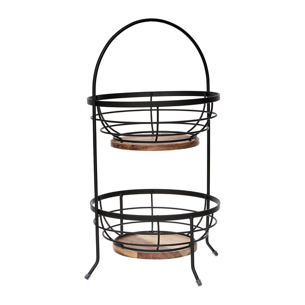 Black Metal Wire And Wooden 2 Tier Basket Stand Kirklands