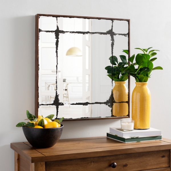 Distressed Paned Glass Mirror