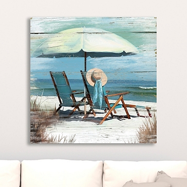 Beach Chairs With An Umbrella Mural - Murals Your Way