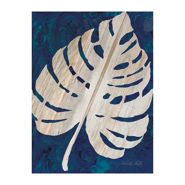 Navy Monstera Leaf Giclee Canvas Art Print