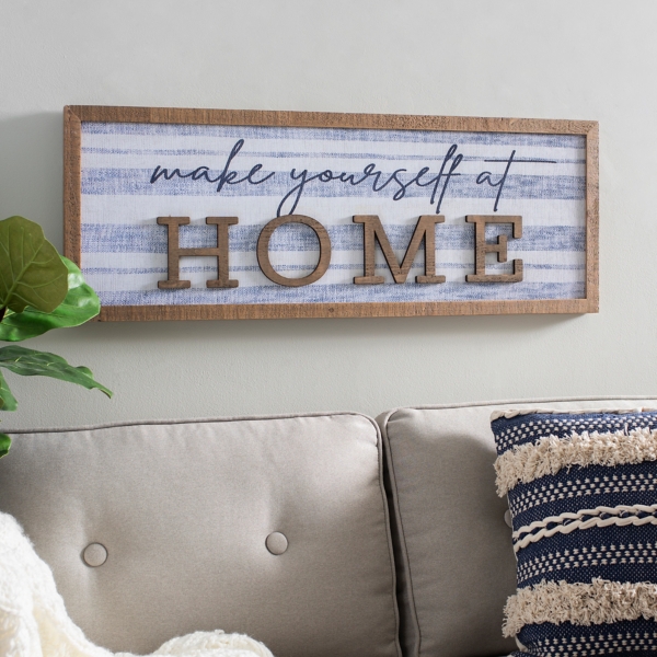 Navy Striped Make Yourself At Home Wall Plaque Kirklands