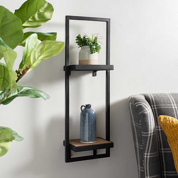 Wood And Metal Stacked Shelf, Wood And Metal Decorative Wall Shelves