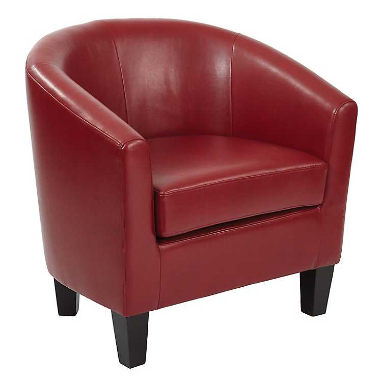 Cranberry Faux Leather Edwin Club, Leather Club Accent Chair
