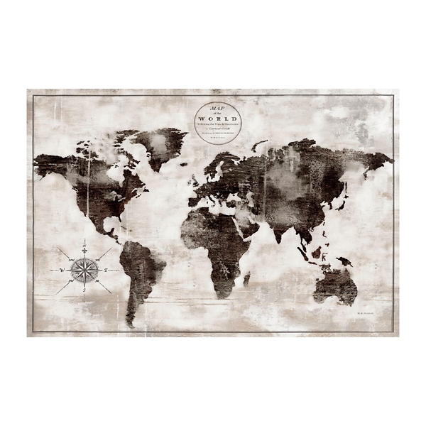 Black and White World Map Giclee Canvas Art Print