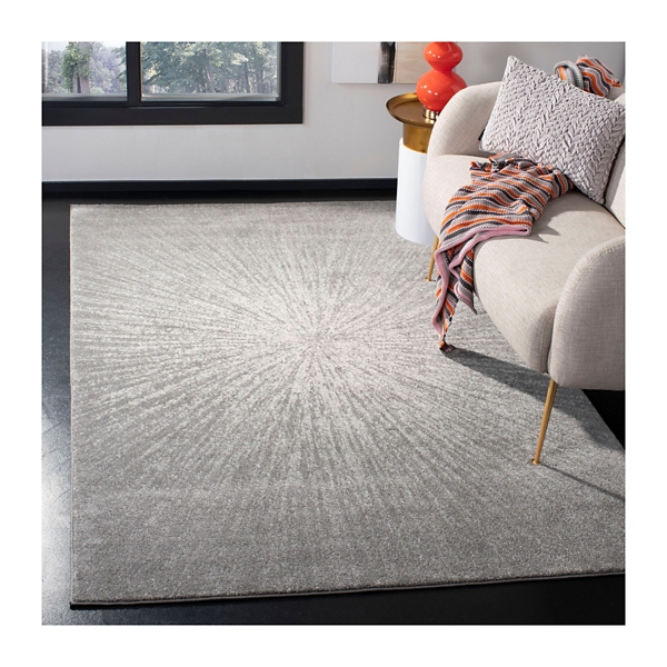 Gray and Ivory Everley Burst Rug, 5x7