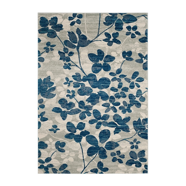Gray and Blue Everley Floral Rug, 5x7