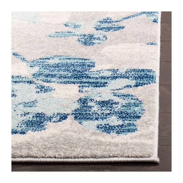 Gray and Blue Everley Floral Rug, 5x7