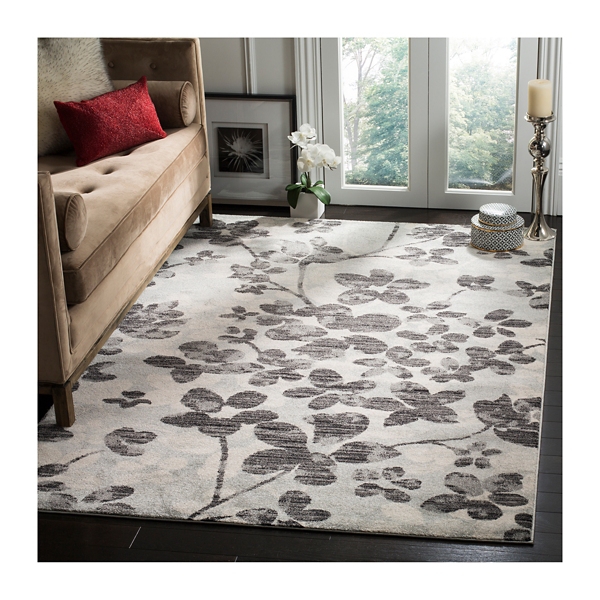 Gray and Black Everley Floral Rug
