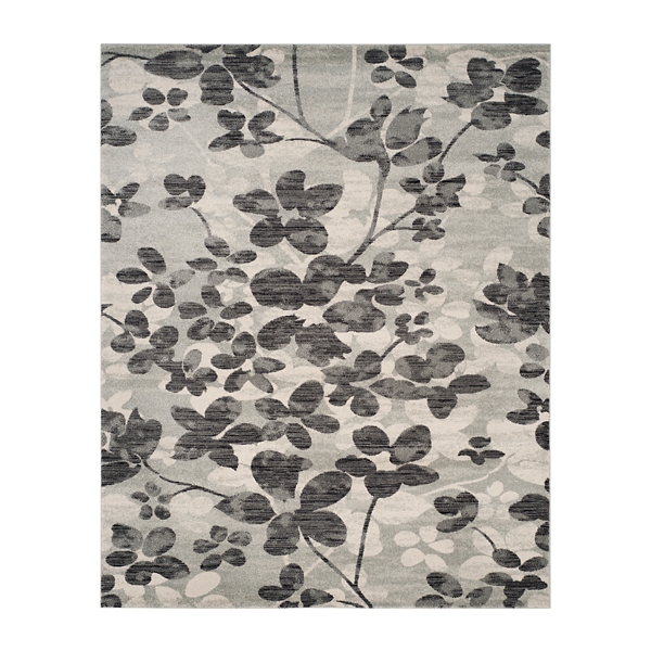Gray and Black Everley Floral Rug, 8x10