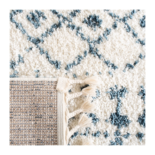 Cream and Blue Bergen Weathered Fringe Rug
