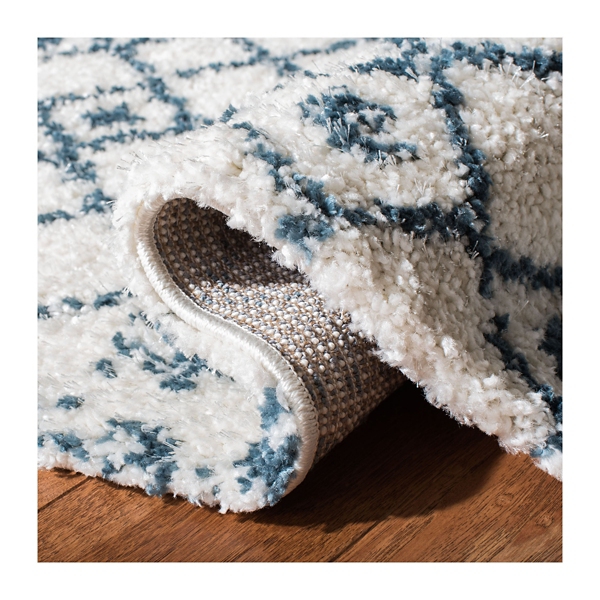 Cream and Blue Bergen Weathered Fringe Rug