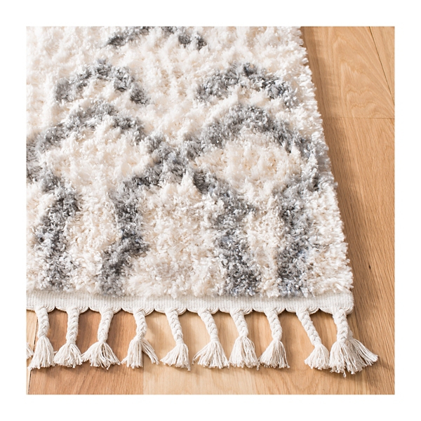 Cream and Gray Bergen Tribal Fringe Shag Rug