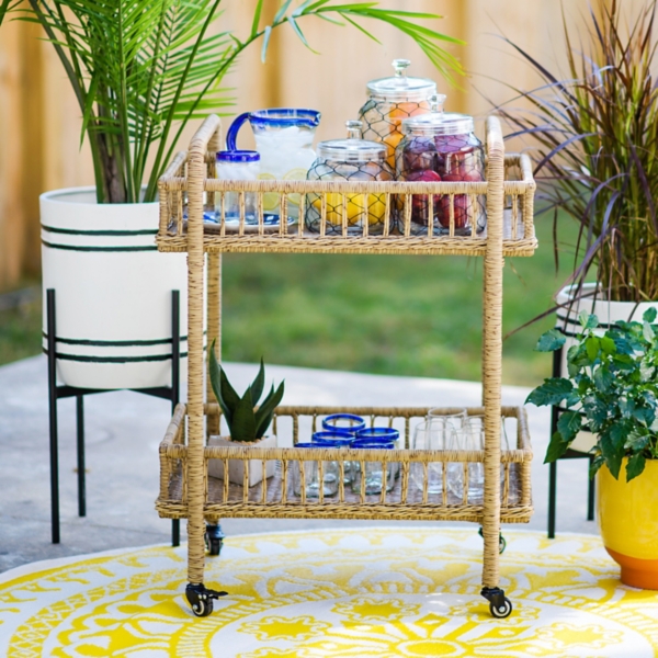 Tulum Natural Wicker Outdoor Bar Cart Kirklands Home