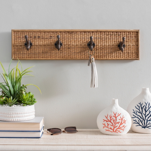 Distressed White Wood and Metal Wall Hooks