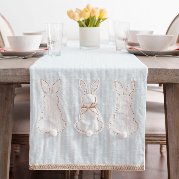 Blue Striped Bunny Table Runner