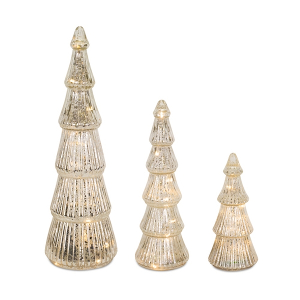 Pre-Lit Glass Christmas Trees, Set of 3 | Kirklands Home