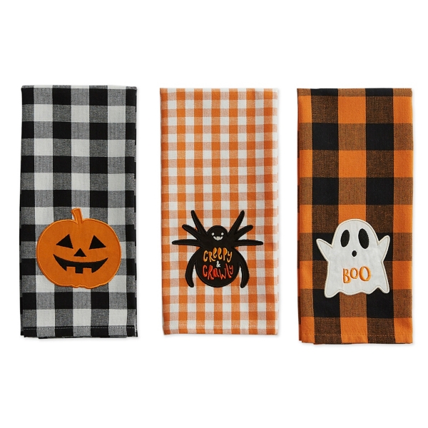 Pumpkin, Holly Buffalo Check Towels - Black Set of 2