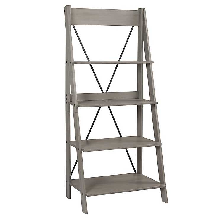 Gray Solid Wood Ladder Bookshelf Kirklands
