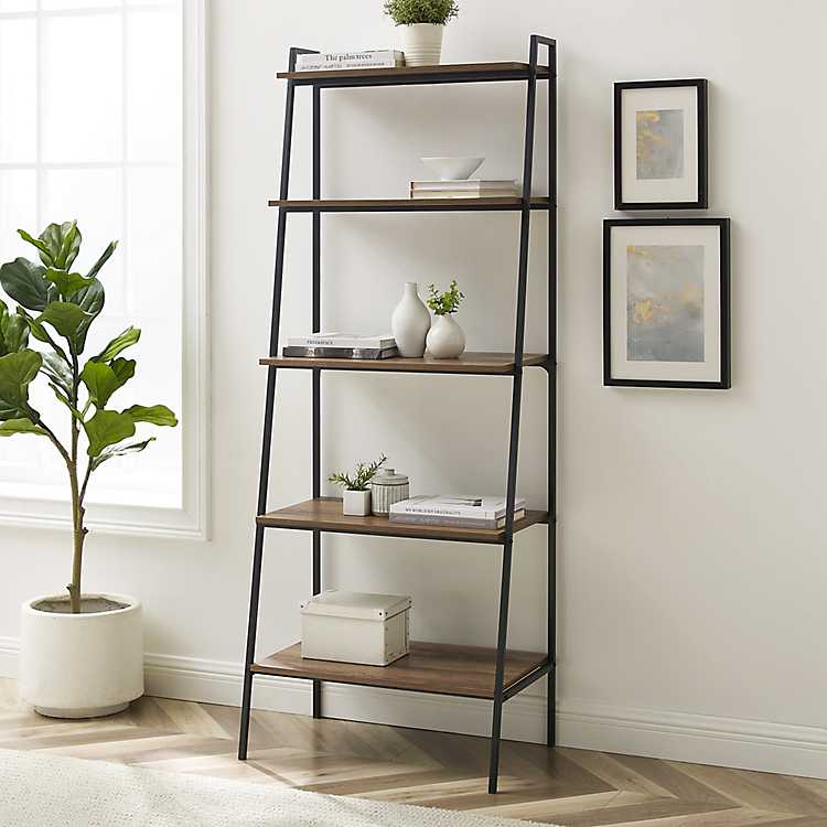 Rustic Oak Industrial Ladder Bookshelf, Rustic Bookcase Decor