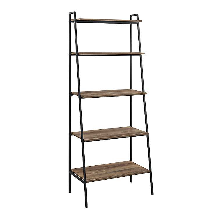 Rustic Oak Industrial Ladder Bookshelf, Reclaimed Wood Ladder Bookcase
