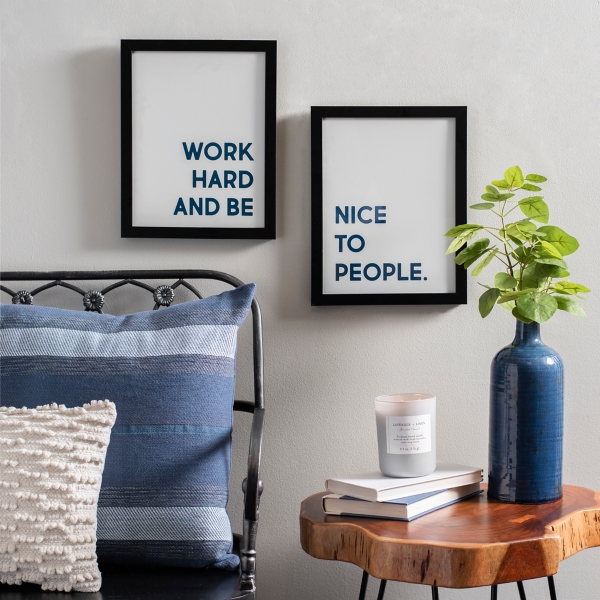 Work Hard and Be Nice Framed Plaques, Set of 2 | Kirklands Home