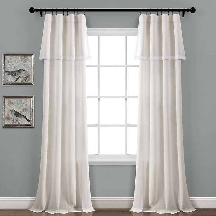 Light Linen Lace Curtain Panel Set 84, Beige Lace Curtain Panels