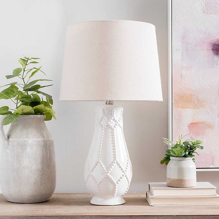 White Beaded Ceramic Table Lamp, Beaded Table Lamp Base