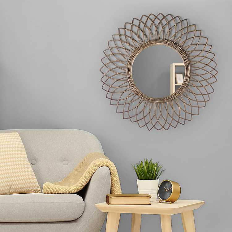 Gray Woven Round Rattan Mirror | Kirklands Home