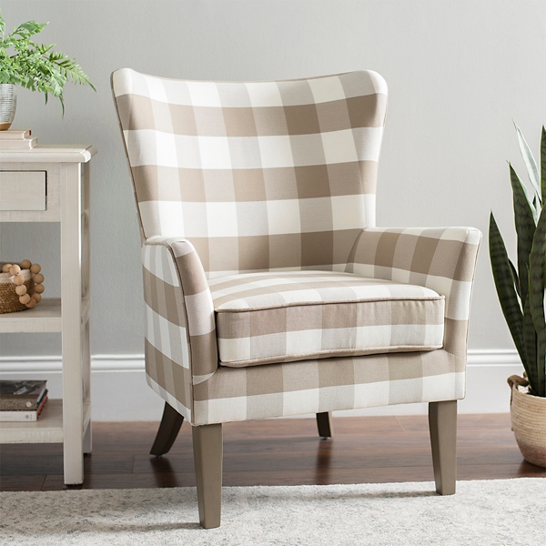 Tan Buffalo Plaid Upholstered Armchair Kirklands Home