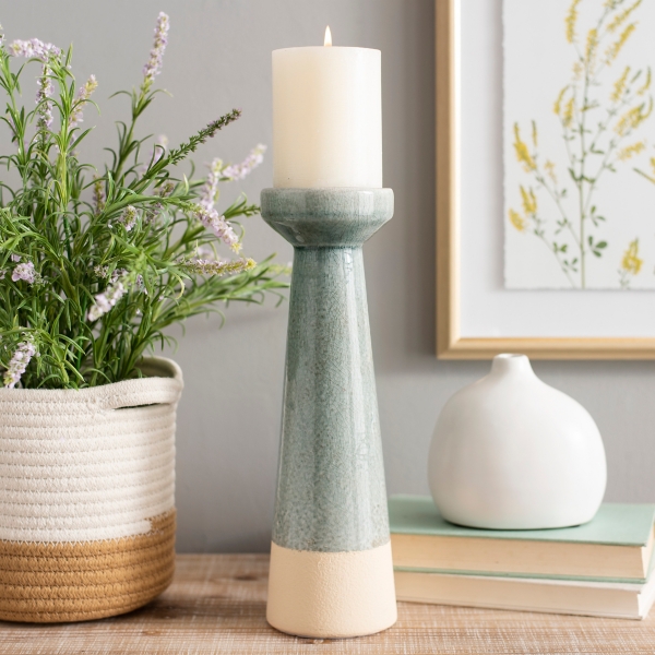 gray candle holders