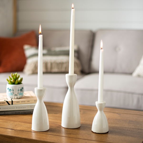 Off-White Candle Holder - Ceramic Taper Candlestick Holder