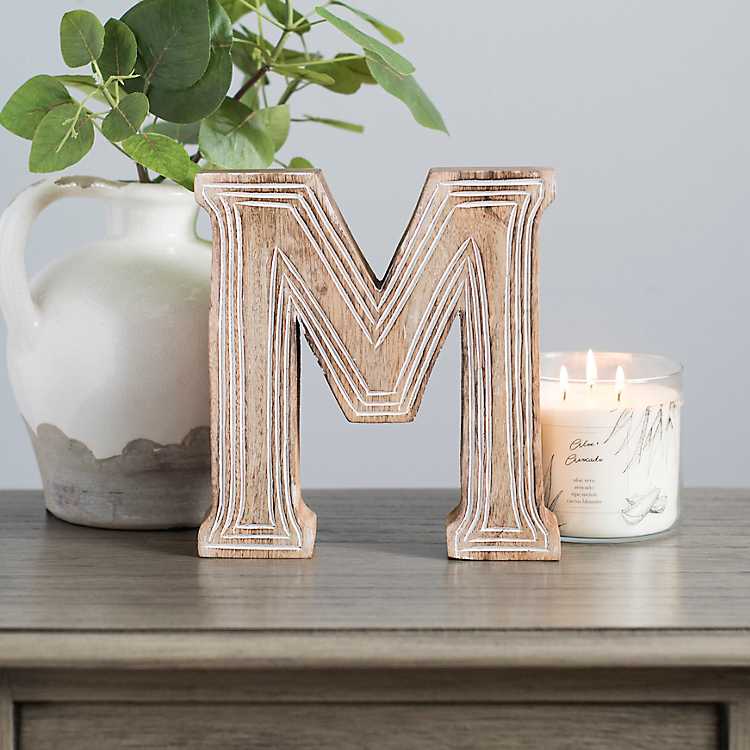 Wooden M Letter With White Outline Kirklands Home - Letter M Home Decor