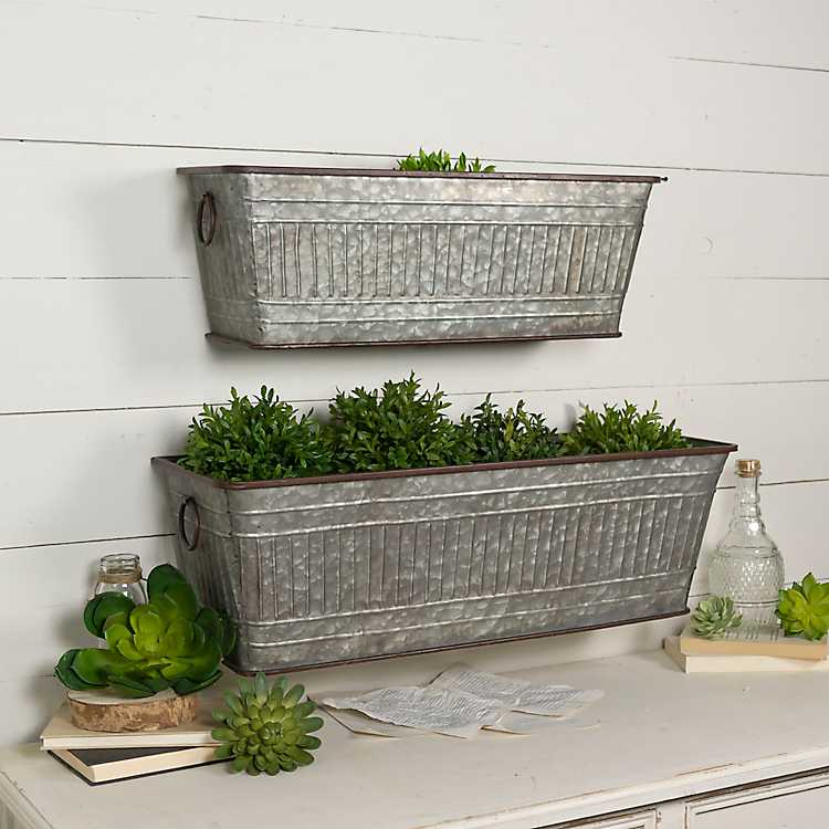Galvanized Metal Wall Planters Set Of 2 Kirklands Home - What To Put In Galvanized Wall Planter
