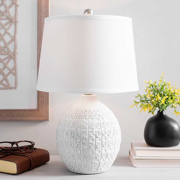 White Textured Round Table Lamp, Round Table Lamp White