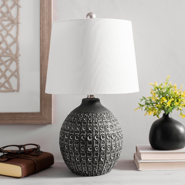 Dark Gray Textured Round Table Lamp 