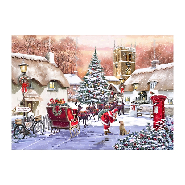 Village and Santa Canvas Art Print