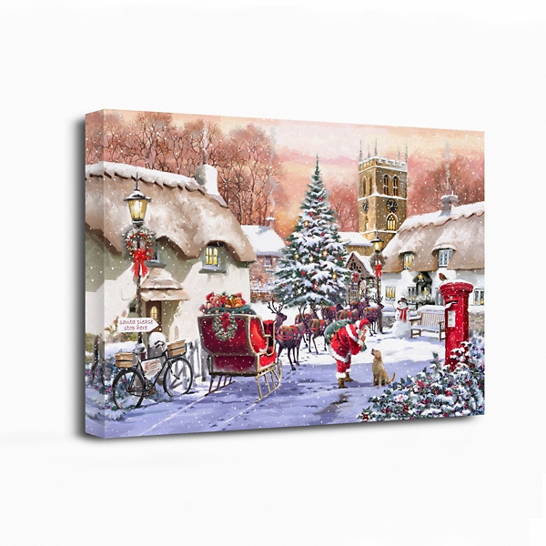 Village and Santa Canvas Art Print