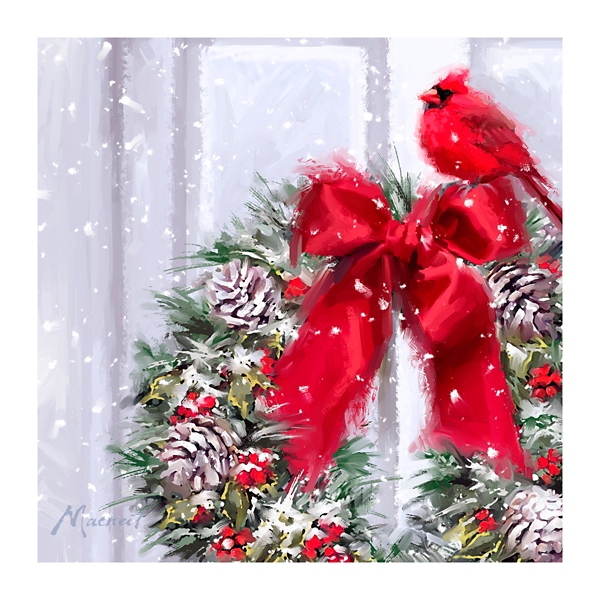 Cardinal on a Wreath Canvas Art Print