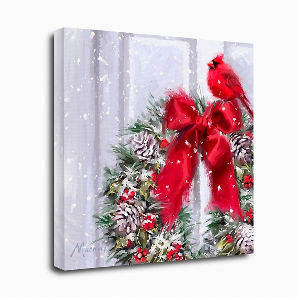 Cardinal on a Wreath Canvas Art Print