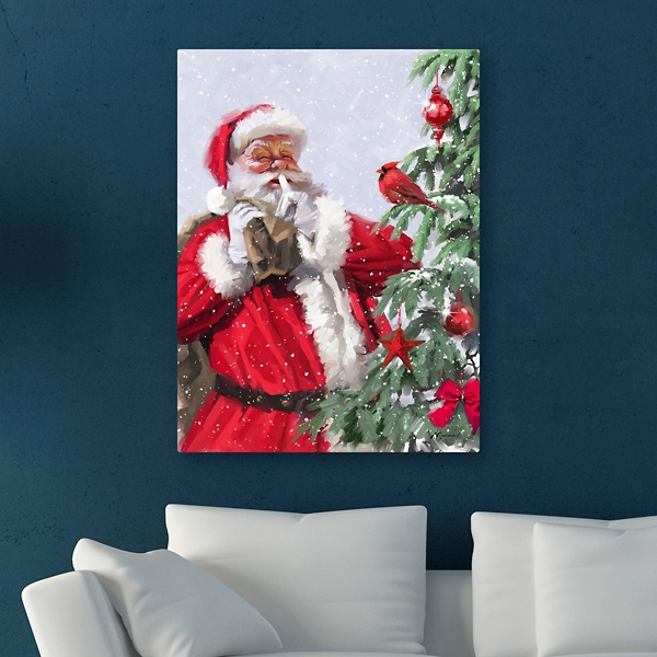 Santa and a Cardinal Canvas Art Print | Kirklands Home