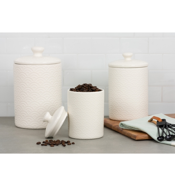 White Tide Ceramic Canisters Set Of 3 Kirklands Home   216432 1