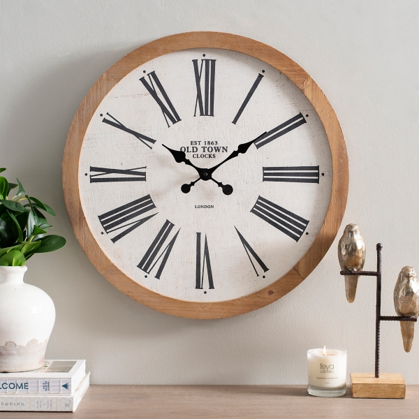 White Wooden Natural Framed Wall Clock Kirklands