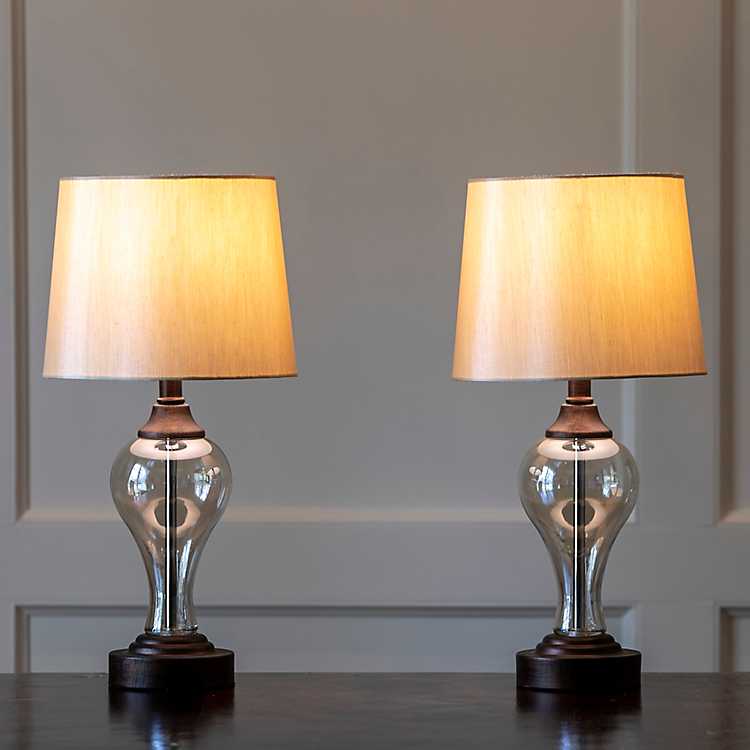 Tinted Glass Table Lamps With Usb Port, Usb Table Lamps Set Of 2